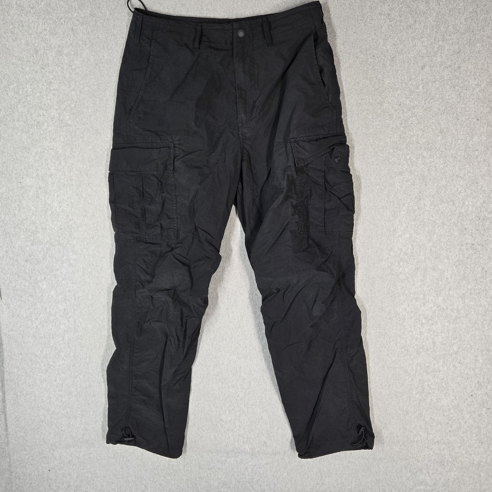 American Eagle Men Pants S Black Parachute Pant Nylon Cargo Pockets 27" Inseam